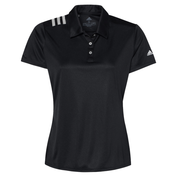 Adidas Women's 3-Stripes Shoulder Polo, Black / White, Front view