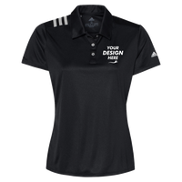 Adidas Women's 3-Stripes Shoulder Polo, Black / White, Front view, Mockup