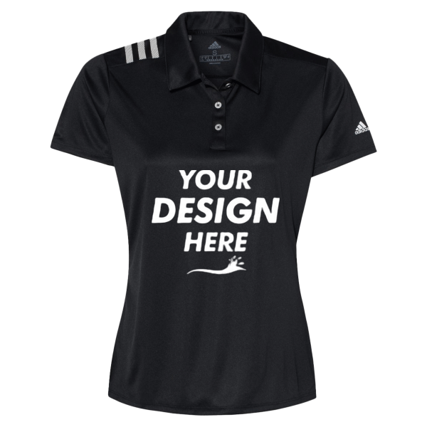 Adidas Women's 3-Stripes Shoulder Polo, Black / White, Front view, Mockup