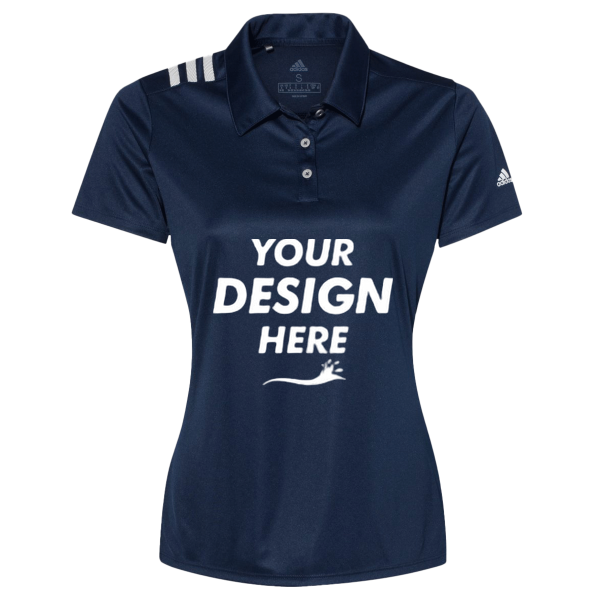 Adidas Women's 3-Stripes Shoulder Polo, Collegiate Navy / White, Front view, Mockup
