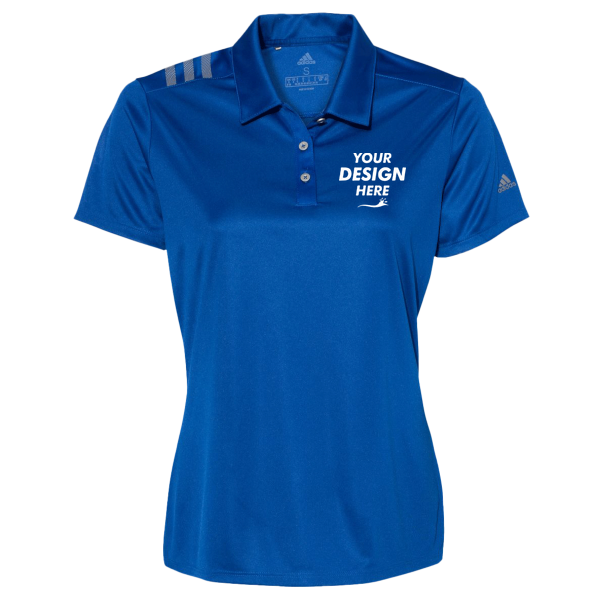 Adidas Women's 3-Stripes Shoulder Polo, Collegiate Royal / Grey Three, Front view, Mockup