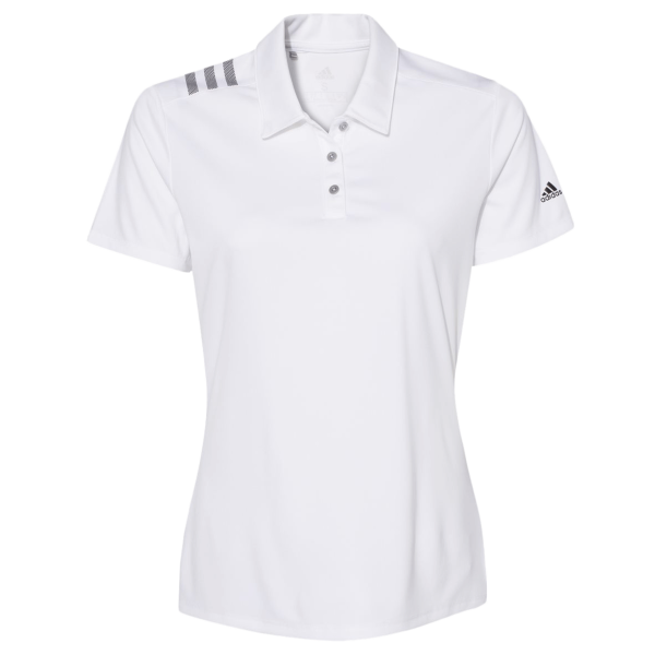 Adidas Women's 3-Stripes Shoulder Polo, White / Black, Front view