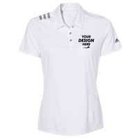 Adidas Women's 3-Stripes Shoulder Polo, White / Black, Front view, Mockup