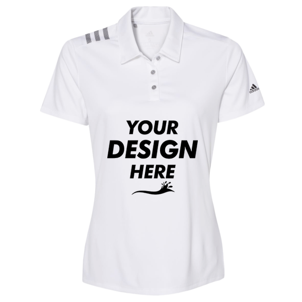Adidas Women's 3-Stripes Shoulder Polo, White / Black, Front view, Mockup