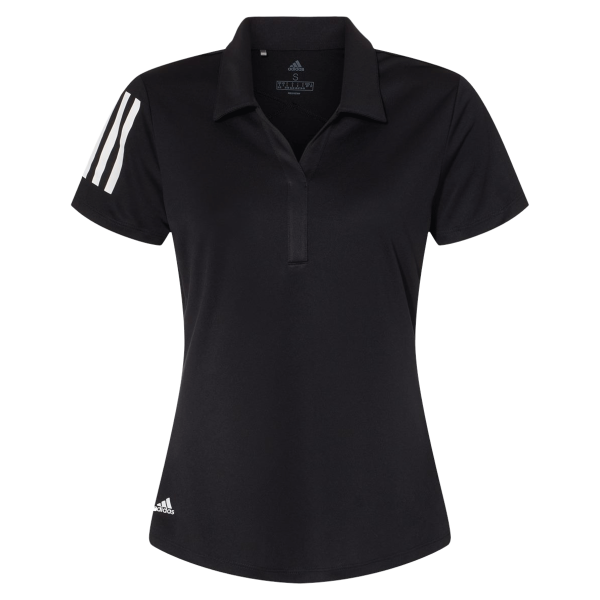 Adidas Women's Floating 3-Stripes Polo, Black / White, Front view