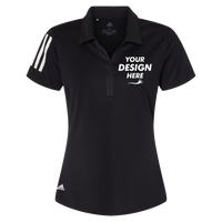 Adidas Women's Floating 3-Stripes Polo, Black / White, Front view, Mockup