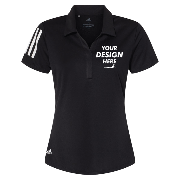 Adidas Women's Floating 3-Stripes Polo, Black / White, Front view, Mockup