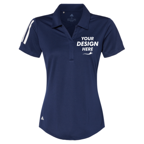 Adidas Women's Floating 3-Stripes Polo, Team Navy Blue / White, Front view, Mockup