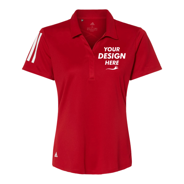 Adidas Women's Floating 3-Stripes Polo, Team Power Red / White, Front view, Mockup
