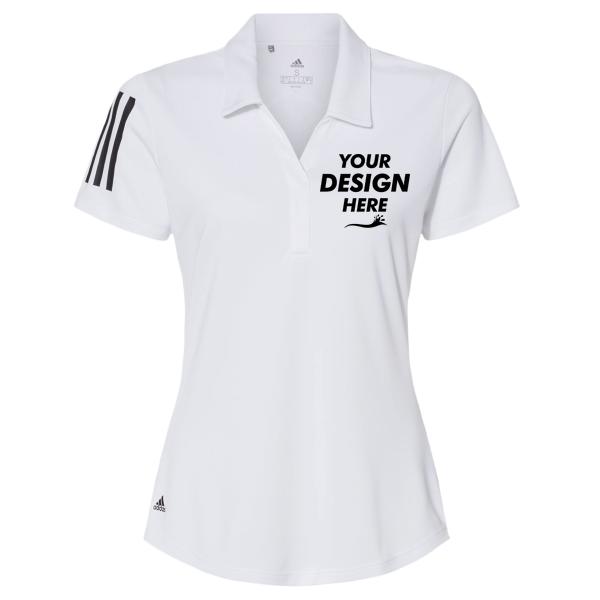Adidas Women's Floating 3-Stripes Polo, White / Black, Front view, Mockup