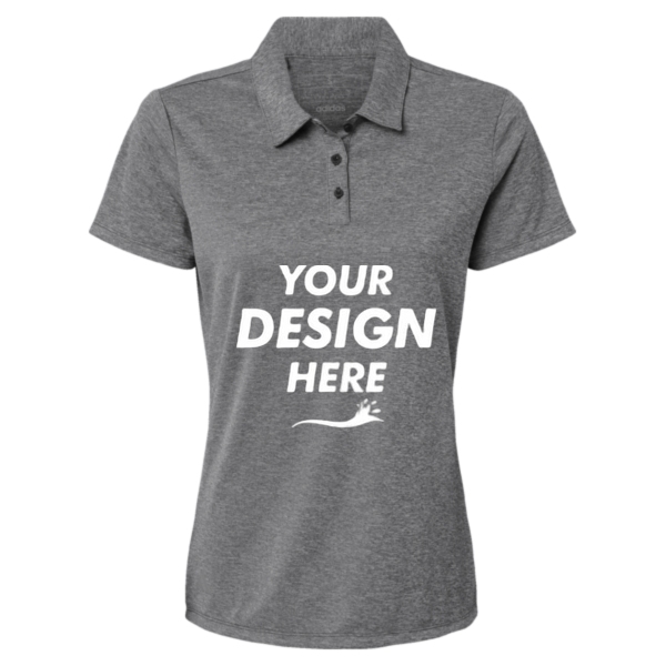 Adidas Women's Heathered Polo, Black Melange, Front view, Mockup
