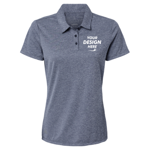 Adidas Women's Heathered Polo, Collegiate Navy Melange, Front view, Mockup
