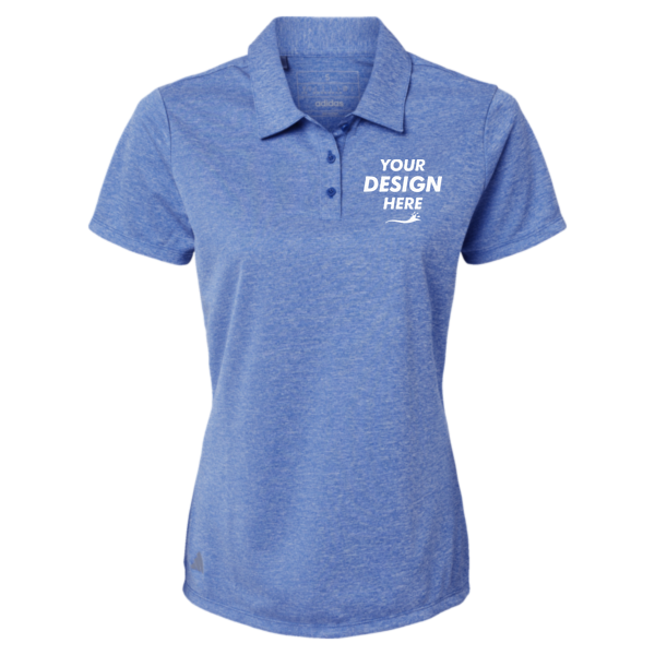 Adidas Women's Heathered Polo, Collegiate Royal Melange, Front view, Mockup