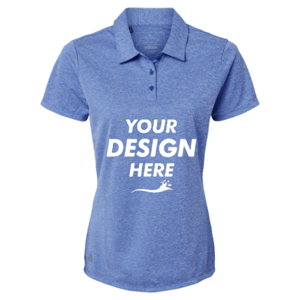 Adidas Women's Heathered Polo, Collegiate Royal Melange, Front view, Mockup