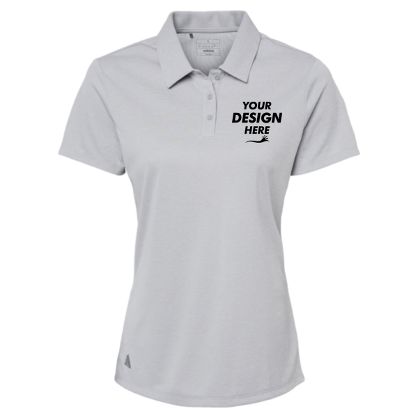 Adidas Women's Heathered Polo, Grey Two Melange, Front view, Mockup