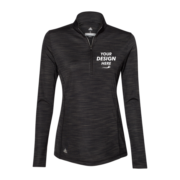 Adidas Women's Lightweight Mélange Quarter-Zip Pullover, Black Melange, Front view, Mockup