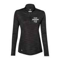 Adidas Women's Lightweight Mélange Quarter-Zip Pullover, Black Melange, Front view, Mockup