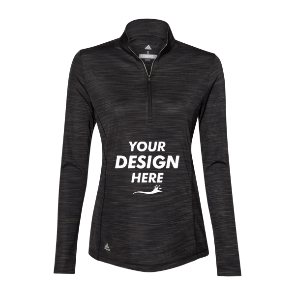 Adidas Women's Lightweight Mélange Quarter-Zip Pullover, Black Melange, Front view, Mockup