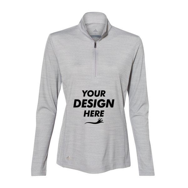 Adidas Women's Lightweight Mélange Quarter-Zip Pullover, Mid Grey Melange, Front view, Mockup