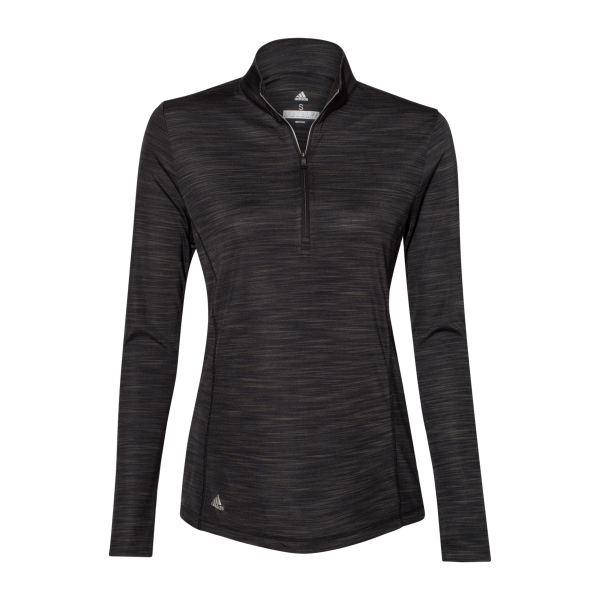 Adidas Women's Lightweight Mélange Quarter-Zip Pullover, Black Melange, Front view