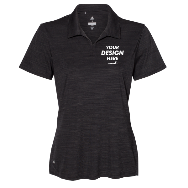 Adidas Women's Mélange Polo, Black Melange, Front view, Mockup