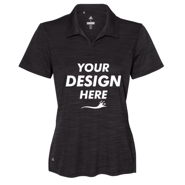 Adidas Women's Mélange Polo, Black Melange, Front view, Mockup