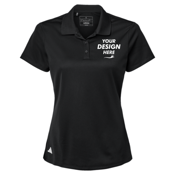 Adidas Women's Performance Piqué Polo, Black, Front view, Mockup