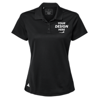 Adidas Women's Performance Piqué Polo, Black, Front view, Mockup