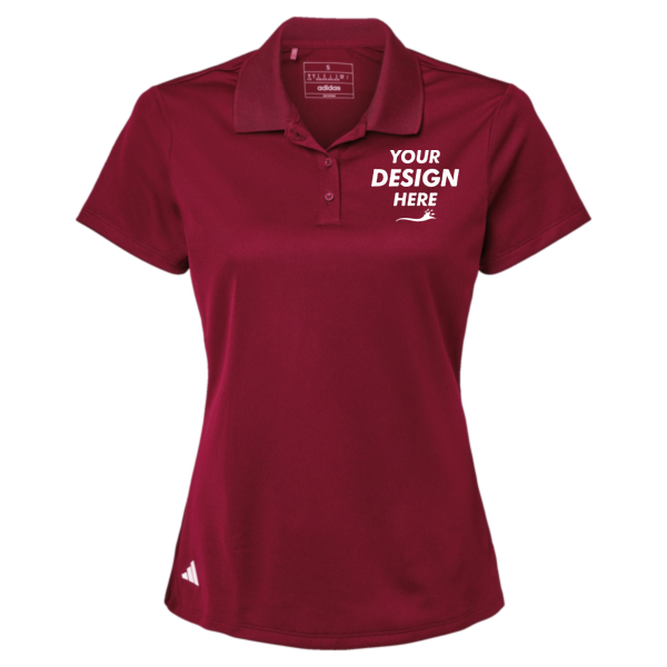 Adidas Women's Performance Piqué Polo, Collegiate Burgundy, Front view, Mockup