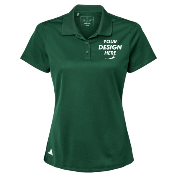 Adidas Women's Performance Piqué Polo, Collegiate Green, Front view, Mockup