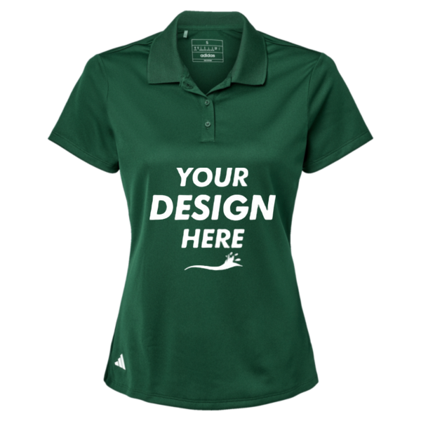Adidas Women's Performance Piqué Polo, Collegiate Green, Front view, Mockup