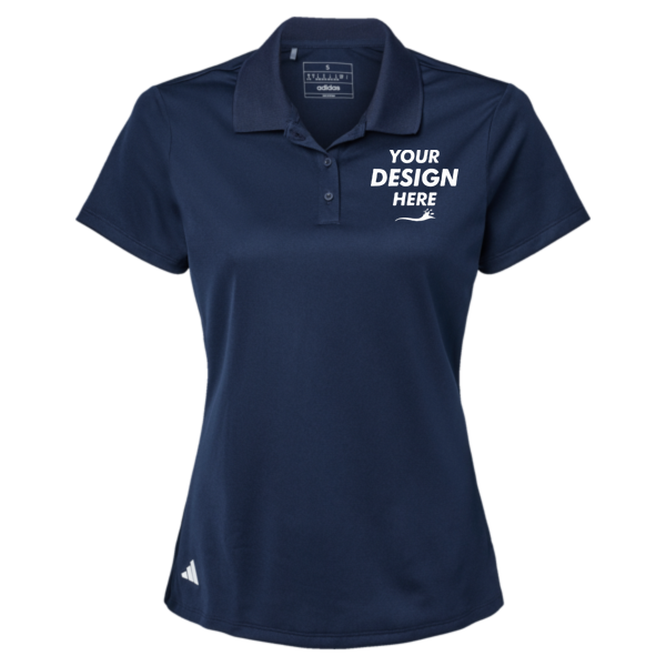 Adidas Women's Performance Piqué Polo, Collegiate Navy, Front view, Mockup