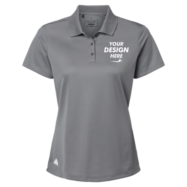 Adidas Women's Performance Piqué Polo, Grey Three, Front view, Mockup
