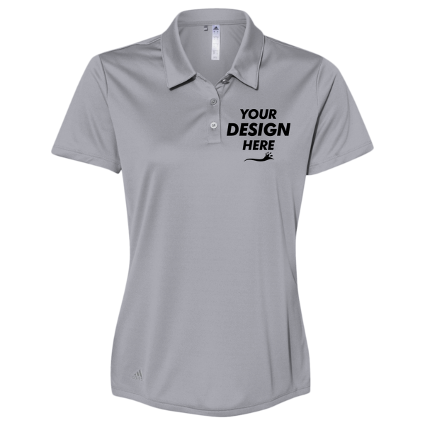 Adidas Women's Performance Polo, Grey Three, Front view, Mockup