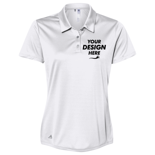 Adidas Women's Performance Polo, White, Front view, Mockup