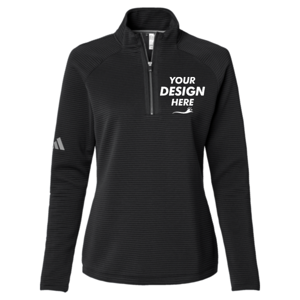 Adidas Women's Spacer Quarter-Zip Pullover, Black, Front view, Mockup
