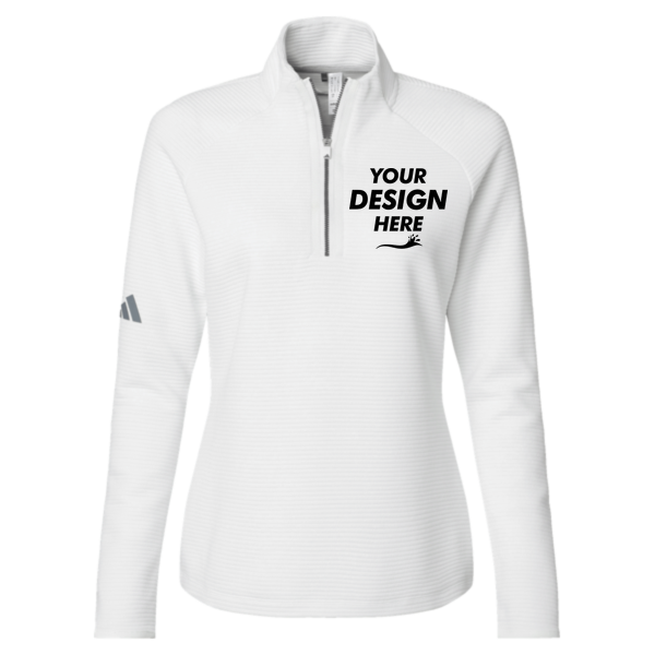 Adidas Women's Spacer Quarter-Zip Pullover, Core White, Front view, Mockup