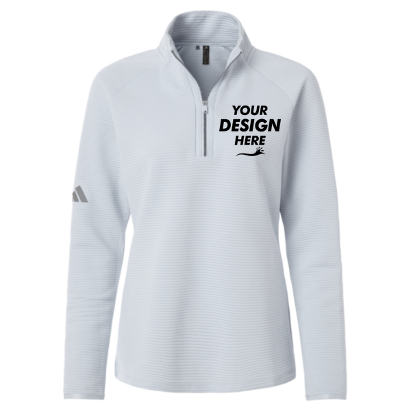 Adidas Women's Spacer Quarter-Zip Pullover, Halo Blue, Front view, Mockup