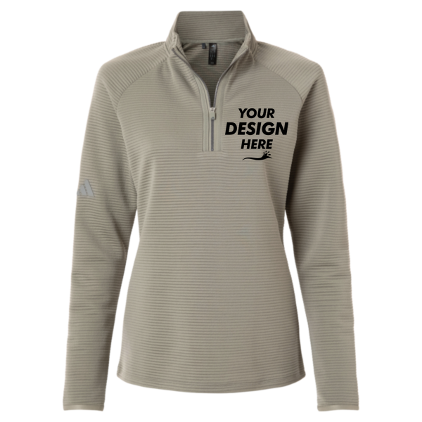Adidas Women's Spacer Quarter-Zip Pullover, Silver Pebble, Front view, Mockup