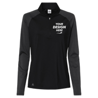 Adidas Women's Ultimate365 Lightweight Raglan Quarter-Zip Pullover, Black, Front view, Mockup