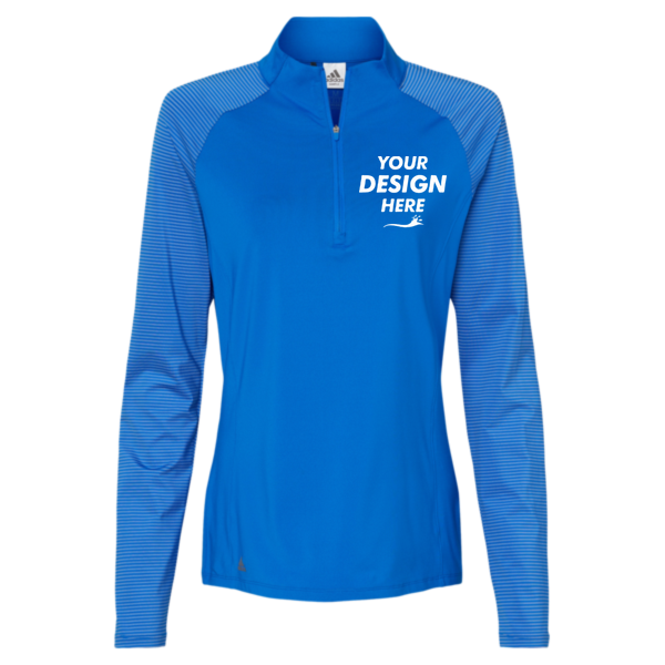 Adidas Women's Ultimate365 Lightweight Raglan Quarter-Zip Pullover, Glory Blue, Front view, Mockup