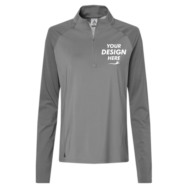 Adidas Women's Ultimate365 Lightweight Raglan Quarter-Zip Pullover, Grey Three, Front view, Mockup