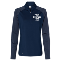 Adidas Women's Ultimate365 Lightweight Raglan Quarter-Zip Pullover, Team Navy Blue, Front view, Mockup