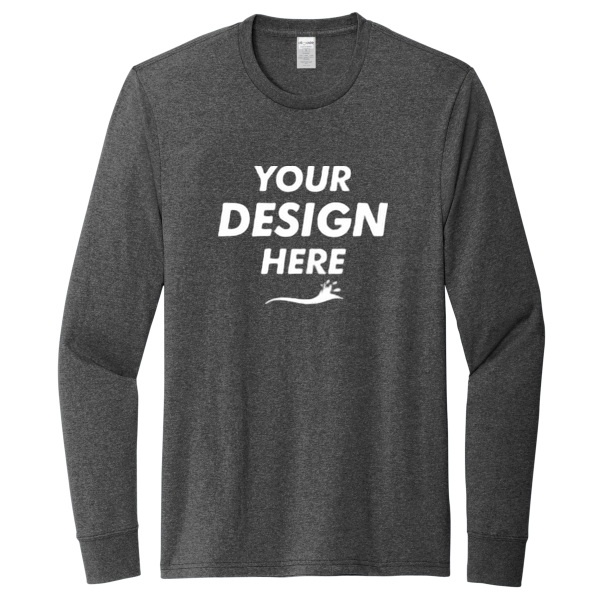AllMade Unisex Long Sleeve Recycled Blend Tee, Reloaded Charcoal Heather, Front view, Mockup
