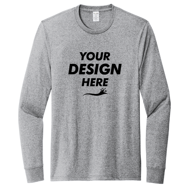 AllMade Unisex Long Sleeve Recycled Blend Tee, Remade Gray Heather, Front view, Mockup