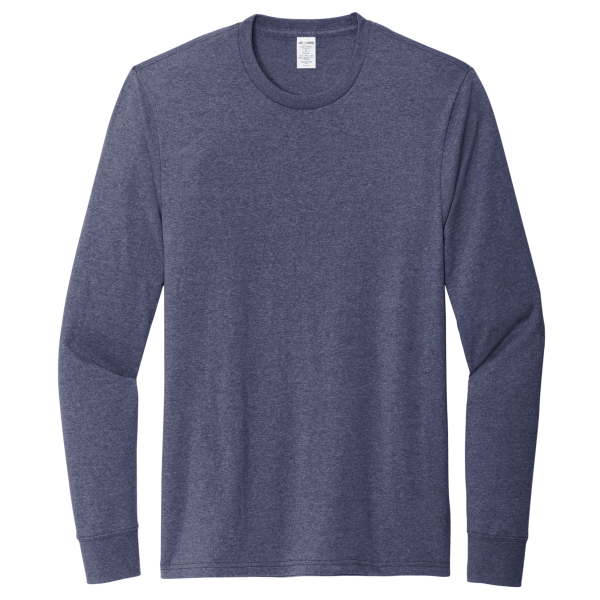 AllMade Unisex Long Sleeve Recycled Blend Tee, Salvaged Navy Heather, Front view