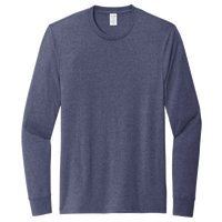 AllMade Unisex Long Sleeve Recycled Blend Tee, Salvaged Navy Heather, Front view