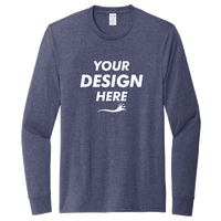 AllMade Unisex Long Sleeve Recycled Blend Tee, Salvaged Navy Heather, Front view, Mockup