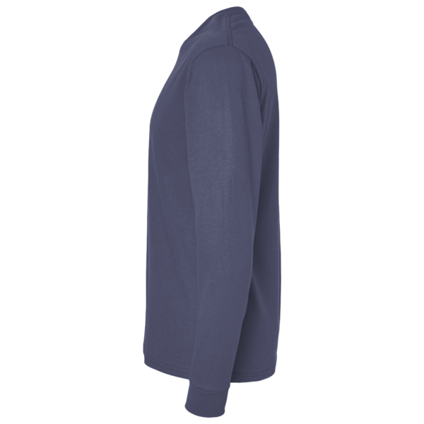 AllMade Unisex Long Sleeve Recycled Blend Tee, Salvaged Navy Heather, Left Sleeve view
