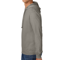 AllMade Unisex Mineral Dye Organic Cotton Hoodie Tee, Driftwood Grey, Left Sleeve view